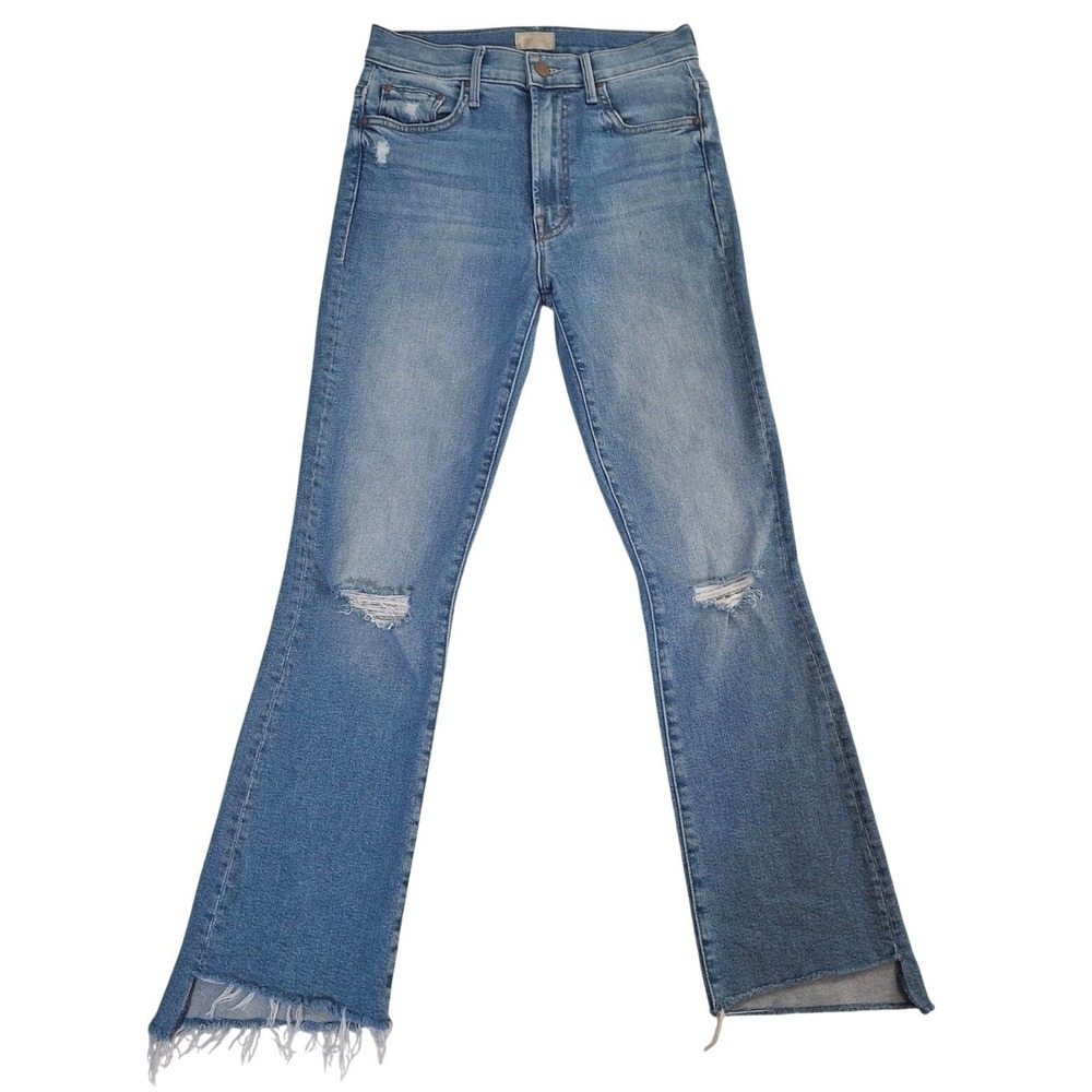MOTHER The Insider Crop Step Fray Jeans Size 26 Thrilling Shots Blue Distressed